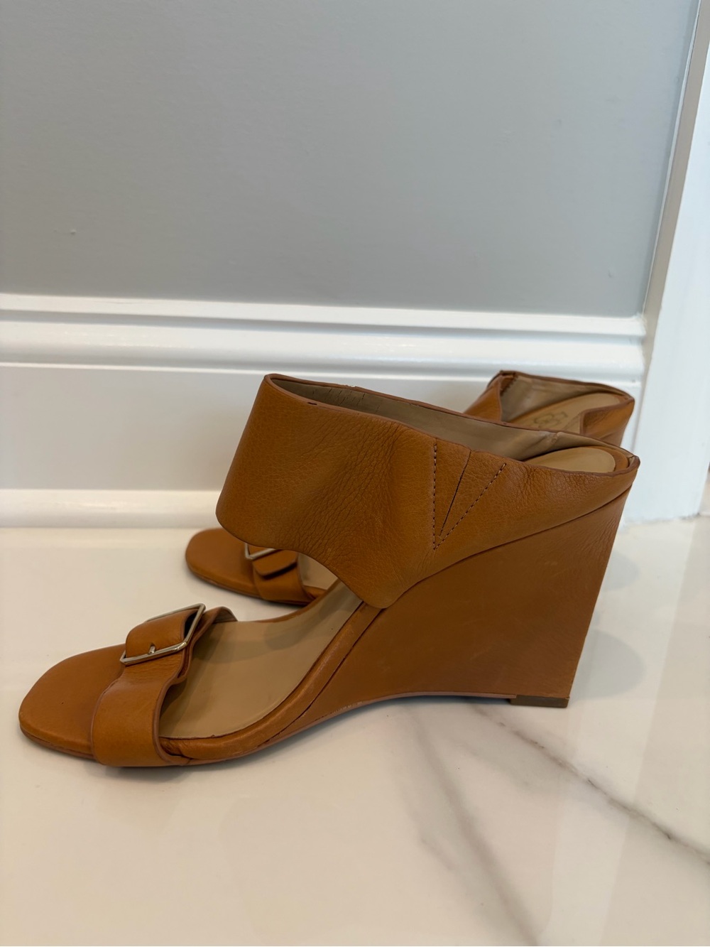 Ann Taylor Cognac Leather Wedge Sandals